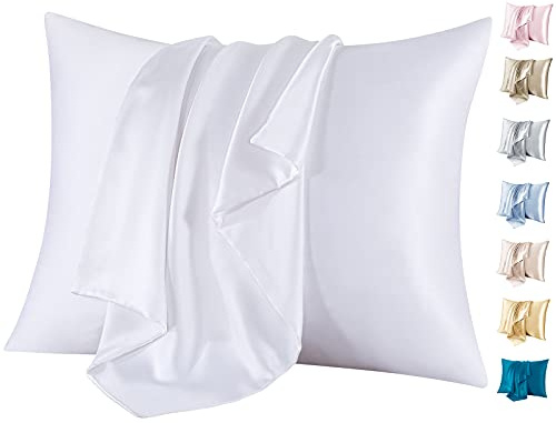 Seidenkissenbezug Jaciu Silk Pillowcase 21 Momme beidseitiger Seidenkissenbezug Kissenbezug Versteckter mit Reißverschluss Hypoallergen weich atmungsaktiv für Haar, Haut,1 Stück, weiß