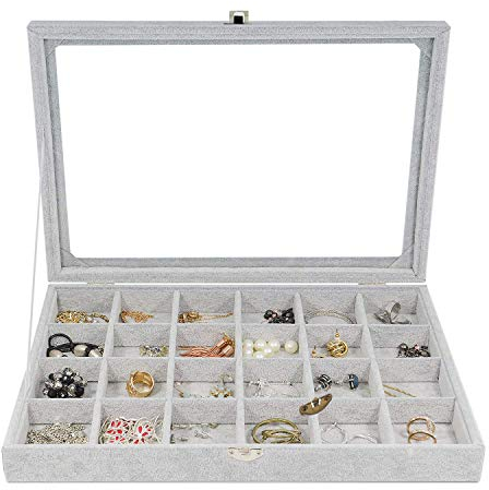 THETAG Schmuckkästchen, Damen Schmuckschatulle Ringbox für Armband,Halskette und Ohrringe grau (Grey)