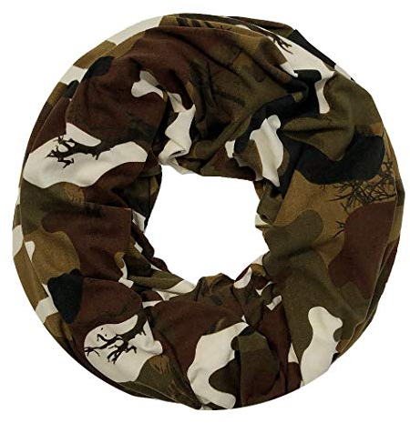 WANSSY® Loop-Schal Damen Rundschal Schlauch-Schal Feinstrick doppellagig warm kuschelig hochwertig mit Sterne Katze Totenkopf Eule Kette Muster (Militär Braun)