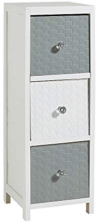 Home Source Chest of Drawers, Wooden Tallboy Storage, Bedroom Bathroom Organiser, Crystal Handles, White and Grey, 3 Drawer