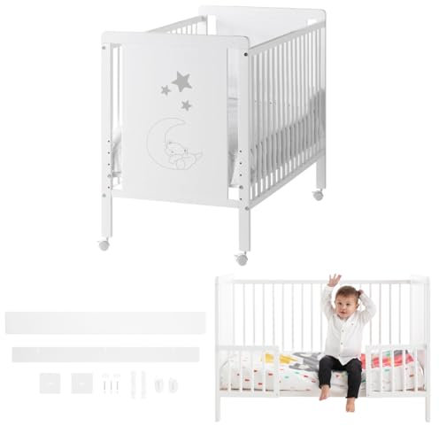 Cuna Colecho Bebé, Kit Colecho para unir la Cuna a la Cama con 4 Ruedas. Bebé Siempre a tu Lado. Kit Barandillas para convertirla en Cama Infantil. Color Blanco. Indi CoolDreams CoolDreams