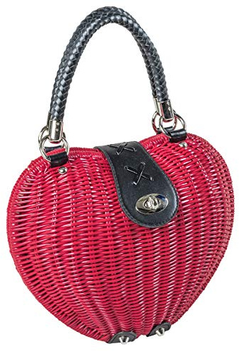 LaFiore24 Damen Korbtasche Bali Tasche Ibiza Cross-Body-Bag Natur Herz Rot