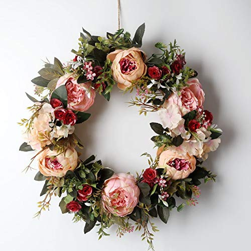 Pfingstrosenblumenkranz, handgefertigt, rosa Blumenkranz, künstliche Frühlingsgirlande, Kranz für Haustür Wand, Hochzeit, Party, Heimdekoration