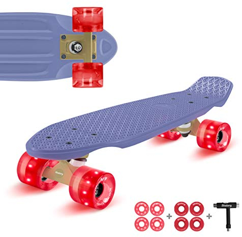 Fun Pro Skateboard Kinder ab 8 Jahre,für Jungen, Mädchen, Jugendliche & Erwachsene Anfänger, LED-Räder Penny Board, Wechselradset All-in-One Skate T-Tool, Kinder Skateboard ab 3 4 5 6 7 10 Jahre 55 cm