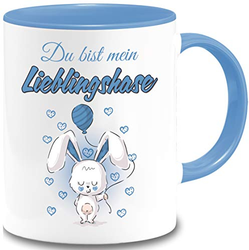 Tasse Ostern Du bist mein Lieblingshase Geschenk Osterhase Liebesbotschaft Spruch Becher Büro Geschenkidee (Hellblau)