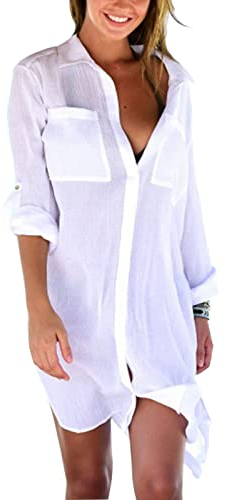 Jecarden Strandkleid Damen, Bikini Cover Up Strandponcho Damen Sommer Pareos Sommerkleid Damen Elegant Bademode Strand Vertuschen Shirt für Urlaub Die Einheitsgröße