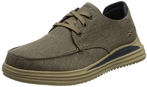 Skechers PROVEN FORENZO, Mocasín plano para Hombre, Khaki Washed Canvas, 45 EU
