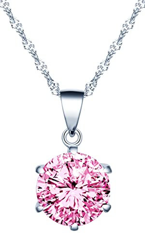 INFINIONLY Collana diamanti da donna ragazza, Collana in argento 925, Collana solitario 6 griffe, Ciondolo con zirconi lucidi, 0.8cm gemma, Processo di taglio perfetto, 45cm Catena, rosa