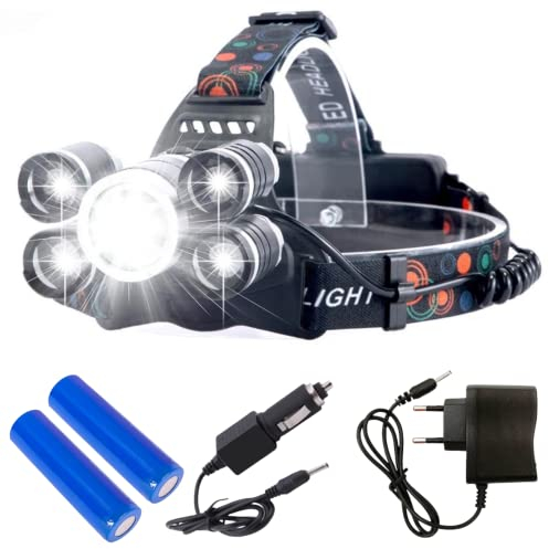 Baby Heroe Linterna Frontal Led Recargable, 5 de Alta Potencia 4 Modos de Luz, Batería 6800 Mah, Correa Ajustable para la Cabeza para Running, Camping, Pesca, Trail