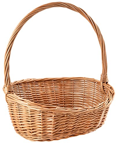 Creative Home Cesta Pascua de Mimbre Grande Ovalada con Asa | 37x30x37cm (+/- 1 cm) | para Regalo Picnic Plantas Almacenaje Decoración | Tejida a Mano | Color Natural | Multiuso, Práctica y Duradera