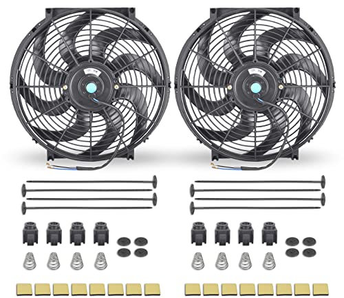 FGJQEFG 14 Inch Black Universal Slim Fan Push Pull Electric Radiator 12V High Performance Cooling Fan Mount Kit Set of 2