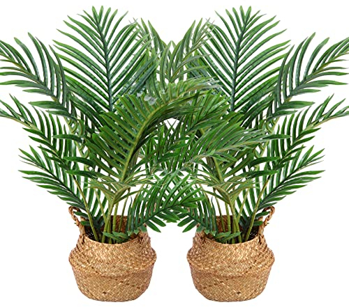 Kazeila Kunstpflanzen Groß 60cm Künstliche Palme Pflanzen Fake Pflanzen Plastik Kunstpalme Pflanze Deko für Home Wohnzimmer Schlafzimmer(2PACK)