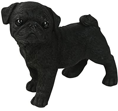 LOVIVER Kunstharz Hundestatue, Tierhandwerk, Dekoration, rutschfeste Mops Figur, Skulptur für Auto Armaturenbrett, Tischplatte, Drinnen Und Draußen, Zuhause, Schwarz