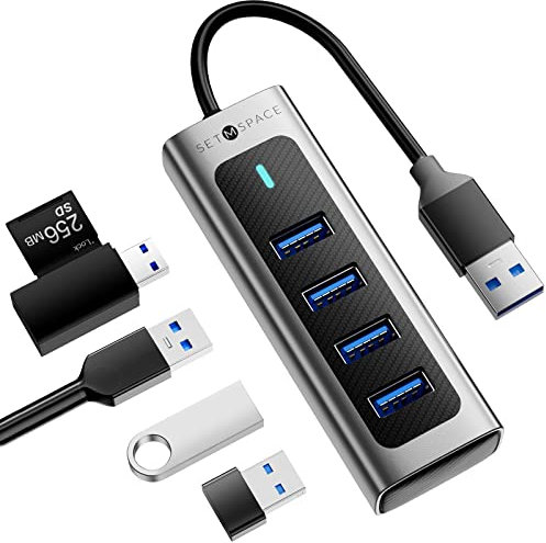 USB Hub, hochwertig SETMSPACE USB Verteiler, Aluminium 4 Ports USB Hub 3.0, USB A Hub für Laptop- Grau
