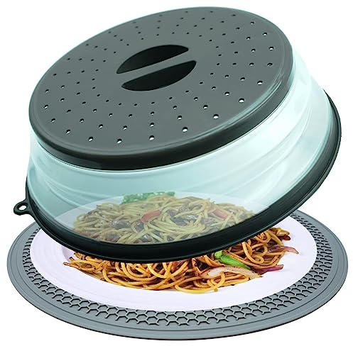 2 in 1 Mikrowellen-Abdeckung & Matte, Mikrowellen-Spritzschutz Abdeckung für Lebensmittel Guard Deckel Faltbare Platte Abdeckung, Silikon Mikrowellenmatte Hitzebeständige Multifunktionale Ofenmatte,