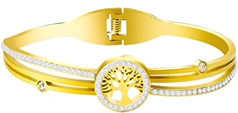 AURSTORE Bracelet Arbre de Vie Bracelet avec des Cristaux, Bracelet Femme Cadeau Fête des Mères Anniversaire Maman Femme 19cm (Or)
