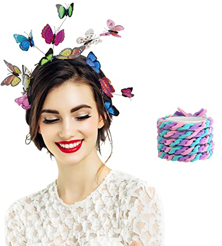 Schmetterling Haarreif, Mehrfarbige Haarreif Schmetterling Eleganter Fühler Schmetterling Haarreif für Frauen Mädchen Festival Party Kostüm mit Haarseil