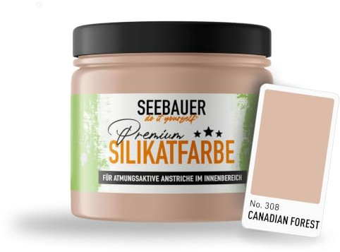 SEEBAUER diy Silikatfarbe Rot 300ml für Innen (No. 308 Canadian Forest) Atmungsaktive Mineralfarbe für Allergiker - Abwaschbare Wandfarbe - Rottöne hohe Deckkraft
