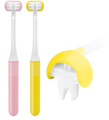 3-Seitig Kinder Zahnbürsten, Zahnbürsten mit weichen Borsten, Autismus Sensorische Zahnbürste, 360° orale Zahnreinigung, perfekt für 1+ Jahre (2 Stück)