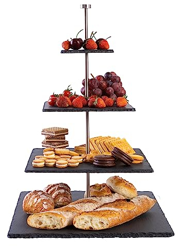 eGenuss Présentoir Support Plateau de Service à 4 étages | Assiettes carrées en Ardoise