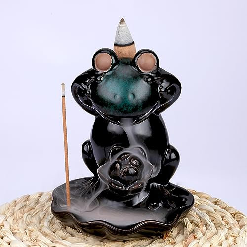 WEWAYSMILE Brûleur D'Encens à Reflux de Grenouille, Porte-Encens à Refoulement Cascade, pour Accessoires Décoration Parfum Maison Yoga Bureau à Domicile (Grenouille/N'écoute Pas)