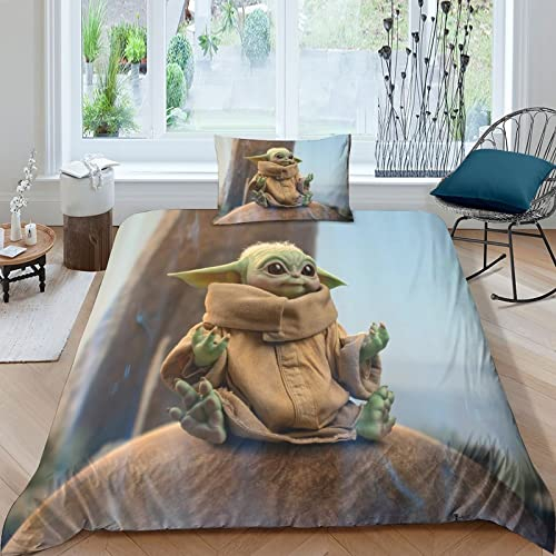 HESHS Bettwäsche 3D SSSS Mit Mandalorian Bettbezug Set Single(135x200cm) Bettwäsche Set 3-teilige Mikrofaser Erwachsene Kinder Bettbezug Mit Reißverschluss Und Kissenbezug