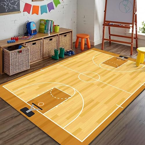 okoikfc Teppich 140 x 200 cm Basketball 3D Teppich Wohnzimmer Basketball Waschbarer rutschfest, Teppiche für Kinderzimmer Schlafzimmer Deko Antirutschmatte Carpet Matte,A2280