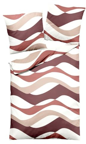 JACK by Dormisette Edel Biber Kuschel Bettwäsche 2 TLG. Welle Wellen Weiß Braun Rot Bordeaux, Größe:135x200cm Bettwäsche