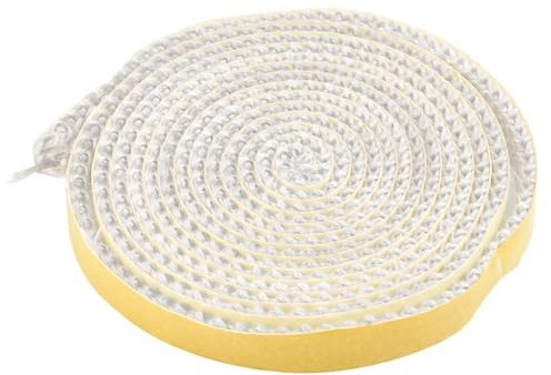 MOCNT White Flat Stove Rope Self Adhesive Seal Stove Fire Rope Fiberglass Seal Door Stove Rope Glass Seal Chimney Fireplace Door Sealing Gasket Cord Replacement 3mm x 10mm x 2m