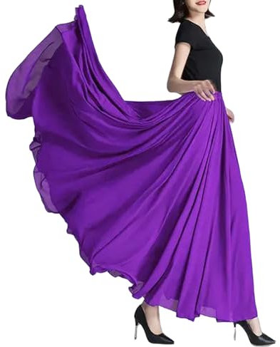 Gyios Gonna Lunga Scata Lunga in Chiffon per Donne Eleganti Gonne di Boho Beach High Waist Beach-Viola Scuro-90 Cm (160-164)