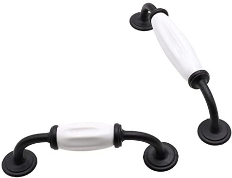 HYWZI 1 Uds. Pomos y Tiradores Redondos de Armario de aleación de Zinc Negro de Porcelana Blanca, pomo de Puerta de Cocina