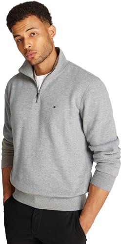 Tommy Hilfiger Uomo Felpa con Cerniera Essential Fleece 1/4 Zip Colletto Troyer, Grigio (Medium Grey Heather), M