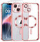 Phoona Cover Placcatura per iPhone 14 Plus 6,7 Pollici, Obiettivo per Fotocamera Protezione Completa e 2 × vetro temperato, Compatibile con MagSafe Ricarica Wireless, Protezione Militare, Rosa