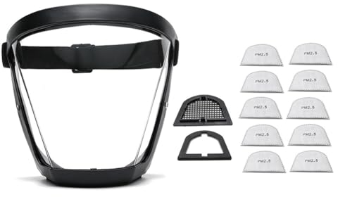 Junterone Arbeitsschutzmaske, Vollschutzmaske, transparent, Staubschutz, mit 10 Filtern, Schwarz