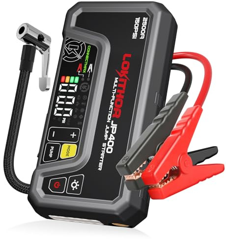 LOKITHOR JP400 Booster de Batterie Voiture 2500A avec Compresseur | Démarreur 12V Portable et Lampe LED, Pour Essence 8,5L et Diesel 6,5L