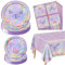 61 Pieces Butterfly Birthday Decorations - Purple Party Decorations Butterfly Plates, Napkins and Flower Fairy Tablecloth for Fairy Birthday Party Supplies, Serve 20