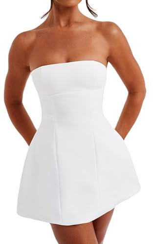 Fiacafyo Women's Sexy Backless Cap Sleeve Mini Dress Y2k Summer Flowy Bodycon Sleeveless Short Dress A-Line Graduation Tank Dress (B-White, M)