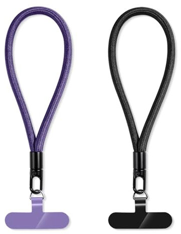 LunarCharm Lot de 2 chaînes de téléphone portable universelles réglables avec chaîne de téléphone portable, coussinets pour téléphone portable, appareil photo, porte-clés, violet et noir, multicolore,