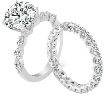 Stfery Trauringe 18K 3Ct Rundschliff Weiß Moissanit Verlobungsring Damen 2 Ring Set Verlobungsring