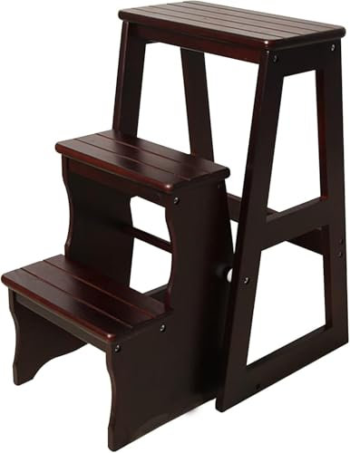 Chaise échelle Pliante En Bois Massif à 3 Marches, Escabeau Portable En Bois, Banc à Langer, Chaise Pliante Convertible, Escabeau, Présentoir Pour Adultes, Bureau, Maison, Cuisine, Extérieur(Color:C)