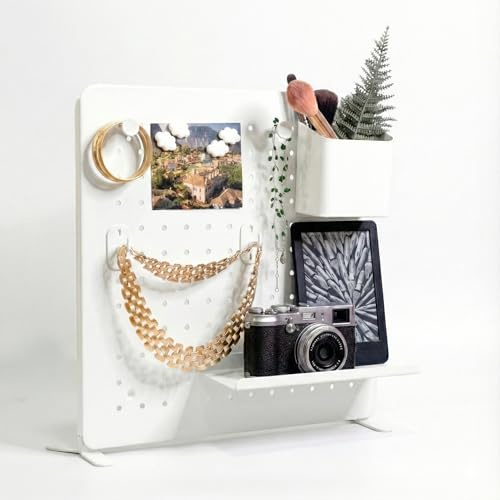 L'essentiel Home and Office Freestanding/Wall mounted Metal Pegboard with accessories and stand (White, 37 * 37cm) Notice Magnetic Board for Organisation and Decoration, Easy Installation