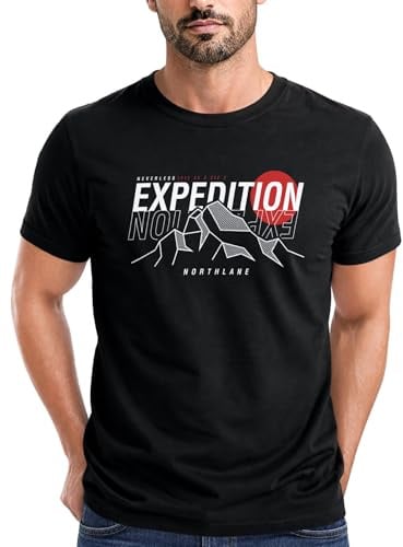 Neverless® Herren T-Shirt Outdoor Berge Wandern Naturliebhaber Expedition Northlane Aufschrift Männer Printshirt Fashion Streetstyle