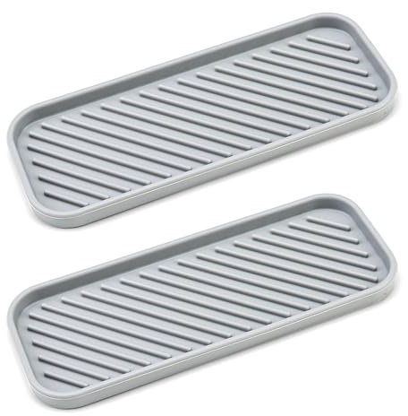 2 Pièces Organiseur d'Évier en Silicone Porte-Savons en Silicone Tapis Robinet Antidérapant Porte Savon Support éponge de Rangement Cuisine pour Savons, éponges, Brosses, Bouteille(23x9cm, Gris)