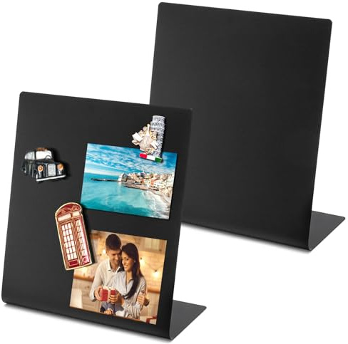 Bekith 2 Pack Magnetic Bulletin Board with Easel Stand, 11 x 9.8 Inch Magnetic Metal Board for Tabletop, Memo Display Board for Home, School, Kitchen, Office, Black
