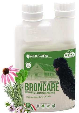 Broncare Respiratorischer Zusatz mit ADEC - 250 ml für Hühner, Geflügel und exotische Vögel - Mit ätherischen Ölen, Immunsystem- und Atemwegsstärkung - Enthält Echinacea, Minze und Rosmarin