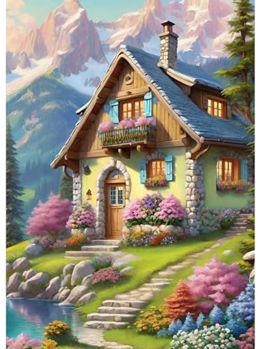 QENSPE Haus Diamond Painting Set für Erwachsene, 5D Diamond Painting Verschneiter Berg Diamond Art mit Werkzeugen, Kristall Diamant Kunst DIY Handwerk für Haus Zimmer Wand Dekor 30x40cm