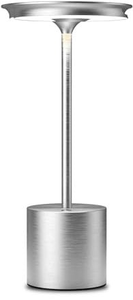YIKUI Tischlampe Kabellose, LED 3 Farbtemperatur Dimmbare, Außenbereich Camping IP54 wasserdicht Tischleuchte, 6000 mAh Batterie Schlafzimmer Restaurant (Silber)