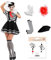 Clown Kostüm Damen, Pantomime Kostüm Damen mit Make-up Aufkleber, Weißer Handschuh, Schwarzer Hut, Netzstrümpfe und Rotes Tuch, Faschingskostüm für Damen und Herren, Karneval Mottoparty Kostüm