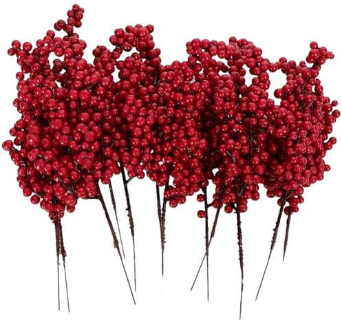 Breeshy Künstliche Beeren zum Selbermachen, Weihnachtsschmuck, Künstliche Beeren, Schnur, Dekorative Dekoration für Zuhause
