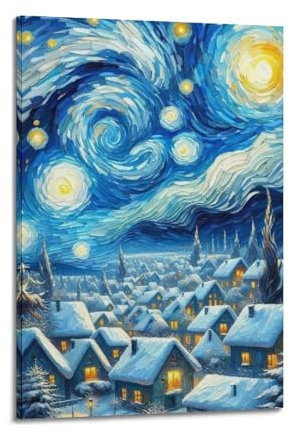 XFPMXC Kunstdruck auf Leinwand, Motiv: Sternennacht, Dreamy Starfield Snowy Ridge, 30,5 x 45,7 cm